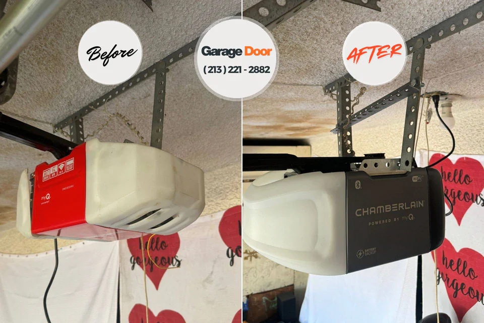 Before and after: garage door repair Evansdale, IA